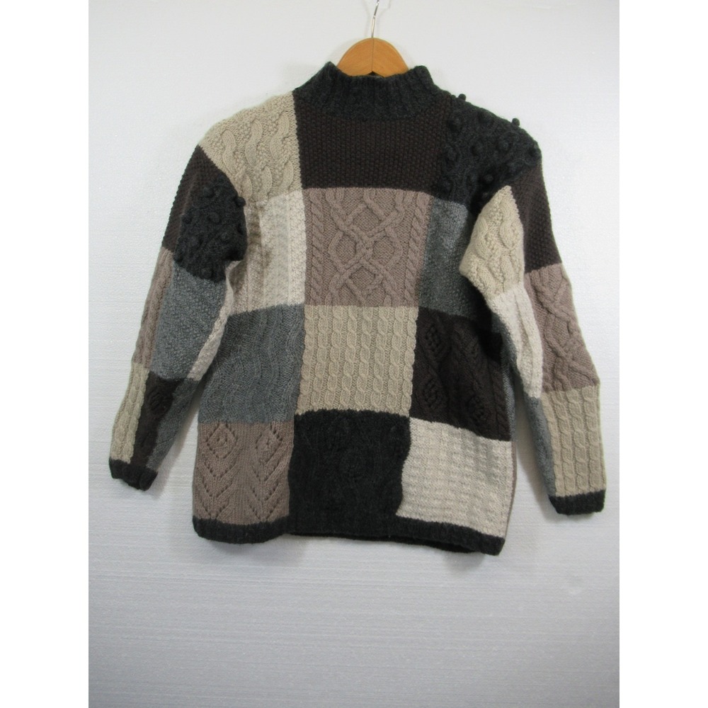 LL Bean Patchwork Mockneck Wool Sweater Women Medium Pullover